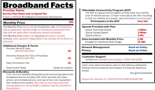 FCC orders ISPs to display labels clearly showing speeds and itemized fees