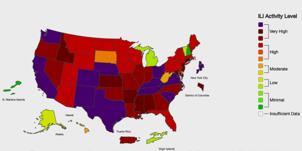 The CDC flu map shows a dramatic spread of red and purple right now | DeviceDaily.com