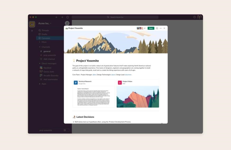 Slack rolls out its 'canvas' for sharing content with your team | DeviceDaily.com