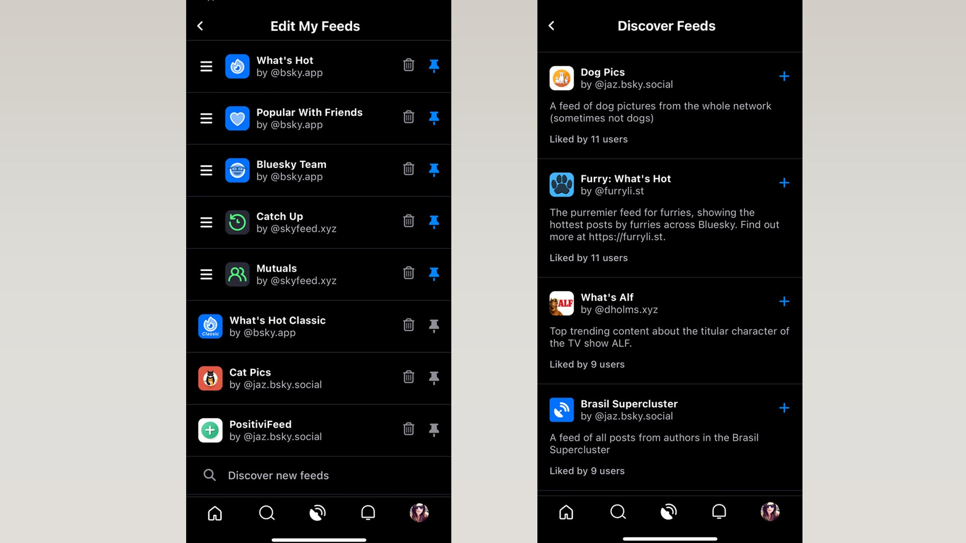 Screenshot if the Bluesky app with custom feeds.` | DeviceDaily.com