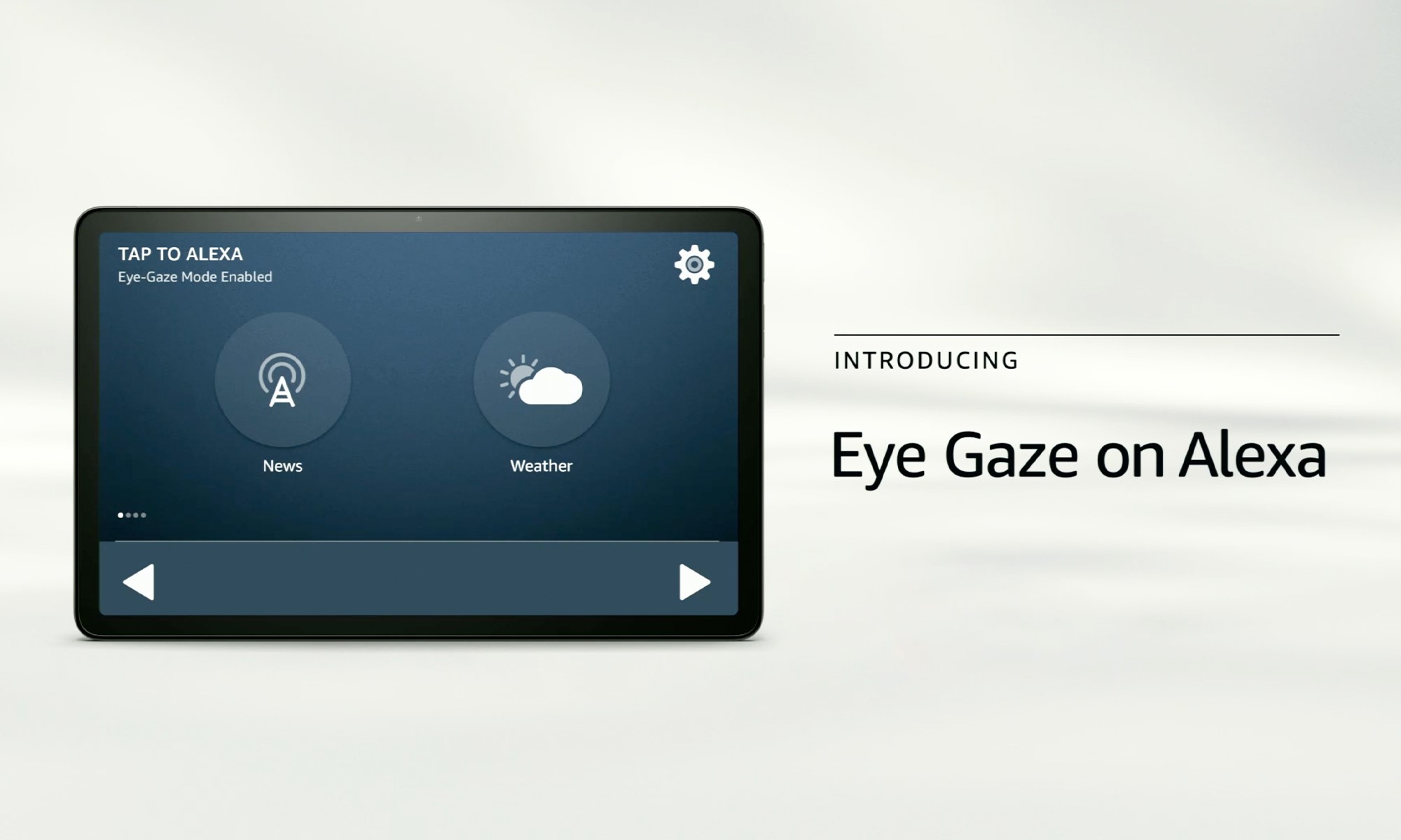 Product photo of an Amazon smart speaker showcasing its Eye Gaze feature. The screen says | DeviceDaily.com