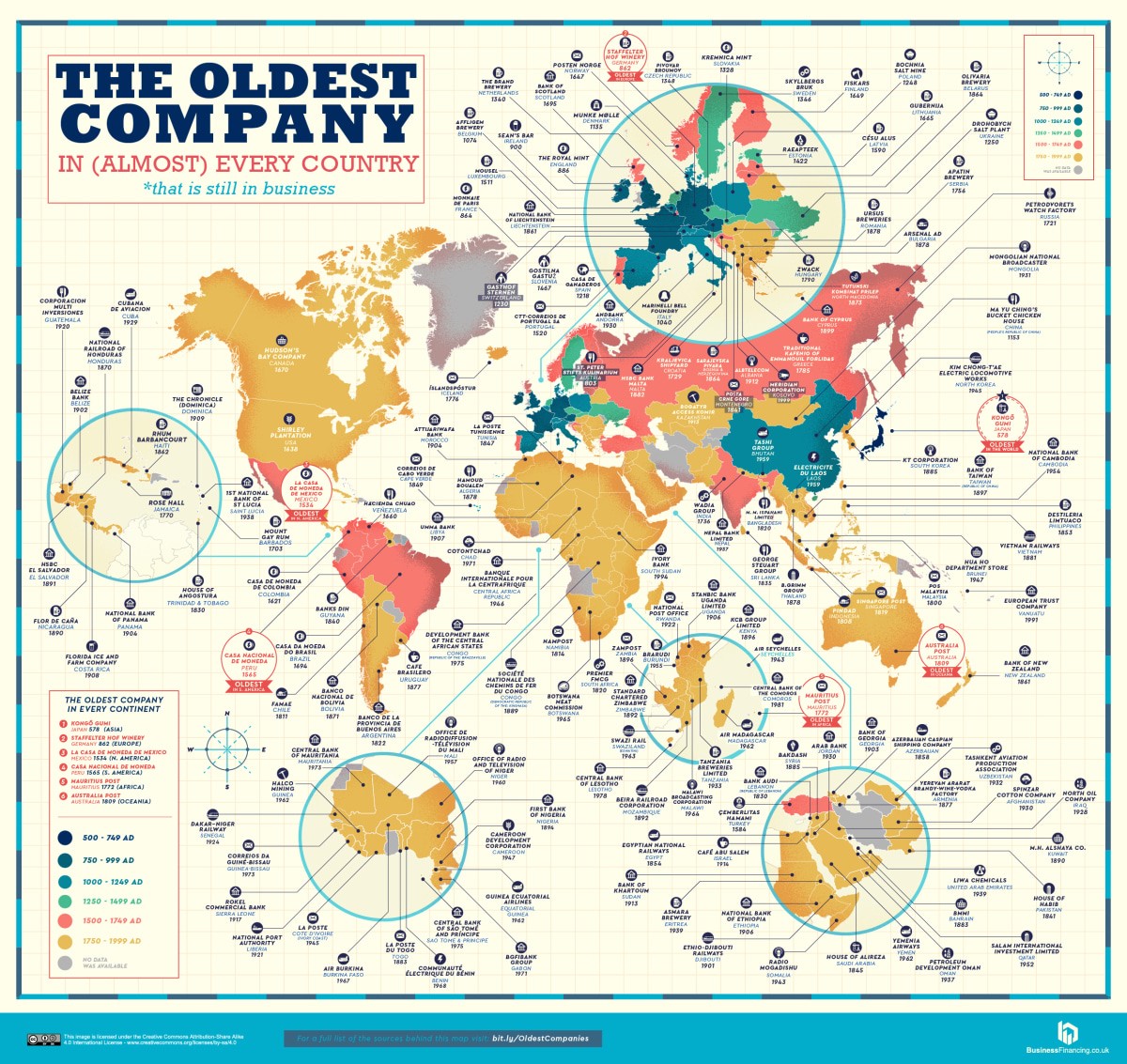 These maps show the oldest companies in the world (and in almost every country) | DeviceDaily.com