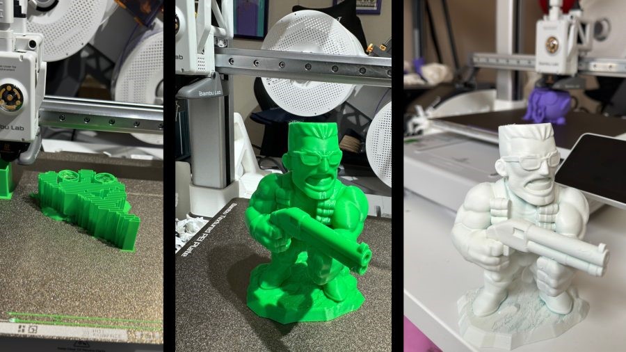 An image of the 3D printing process of Duke Nukem model | DeviceDaily.com