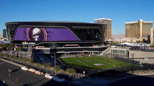 The Super Bowl’s Allegiant Field features a roll-out field and looks like the Death Star