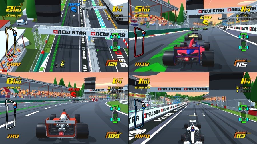A screenshot showing New Star GPs 4 player split-screen mode | DeviceDaily.com