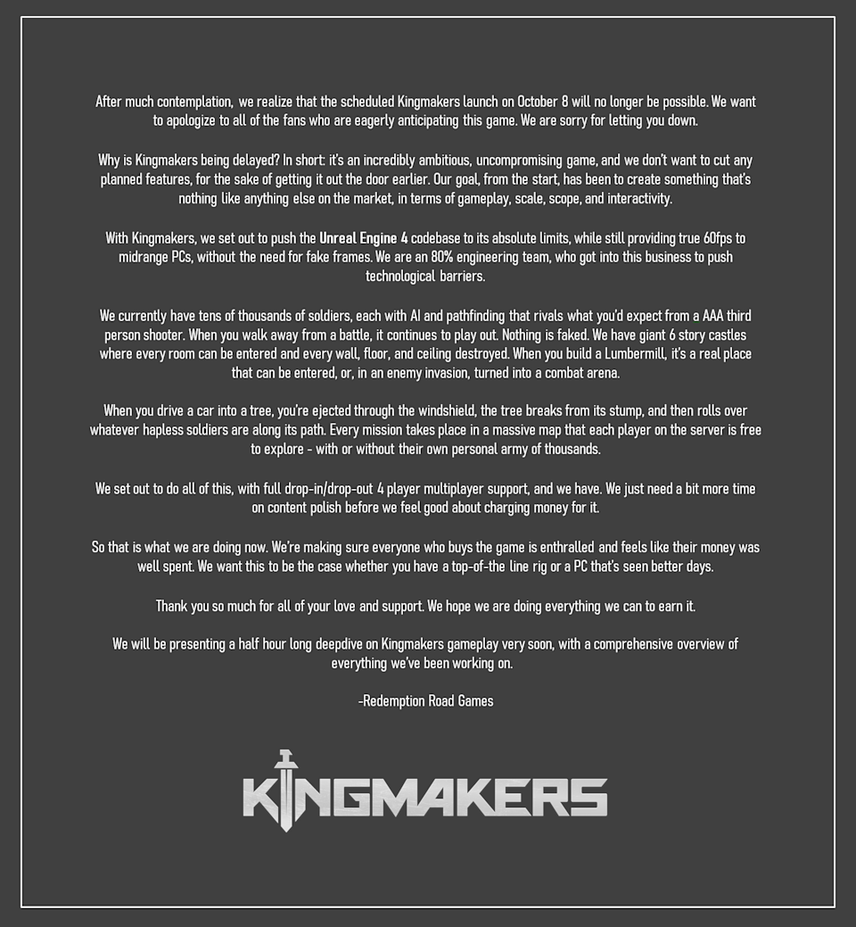 Kingmakers, the medieval battle game with modern weapons, has been delayed | DeviceDaily.com
