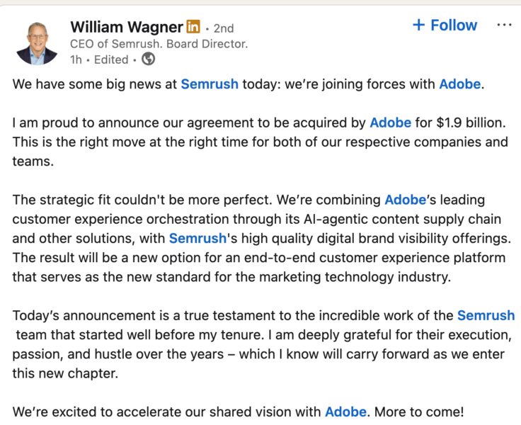 Adobe buys Semrush | DeviceDaily.com