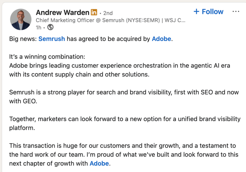 Adobe buys Semrush | DeviceDaily.com