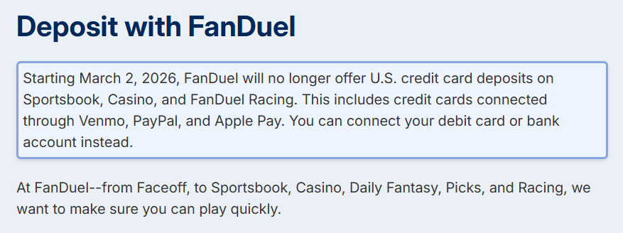 FanDuel to halt credit card deposits nationwide on March 2 | DeviceDaily.com